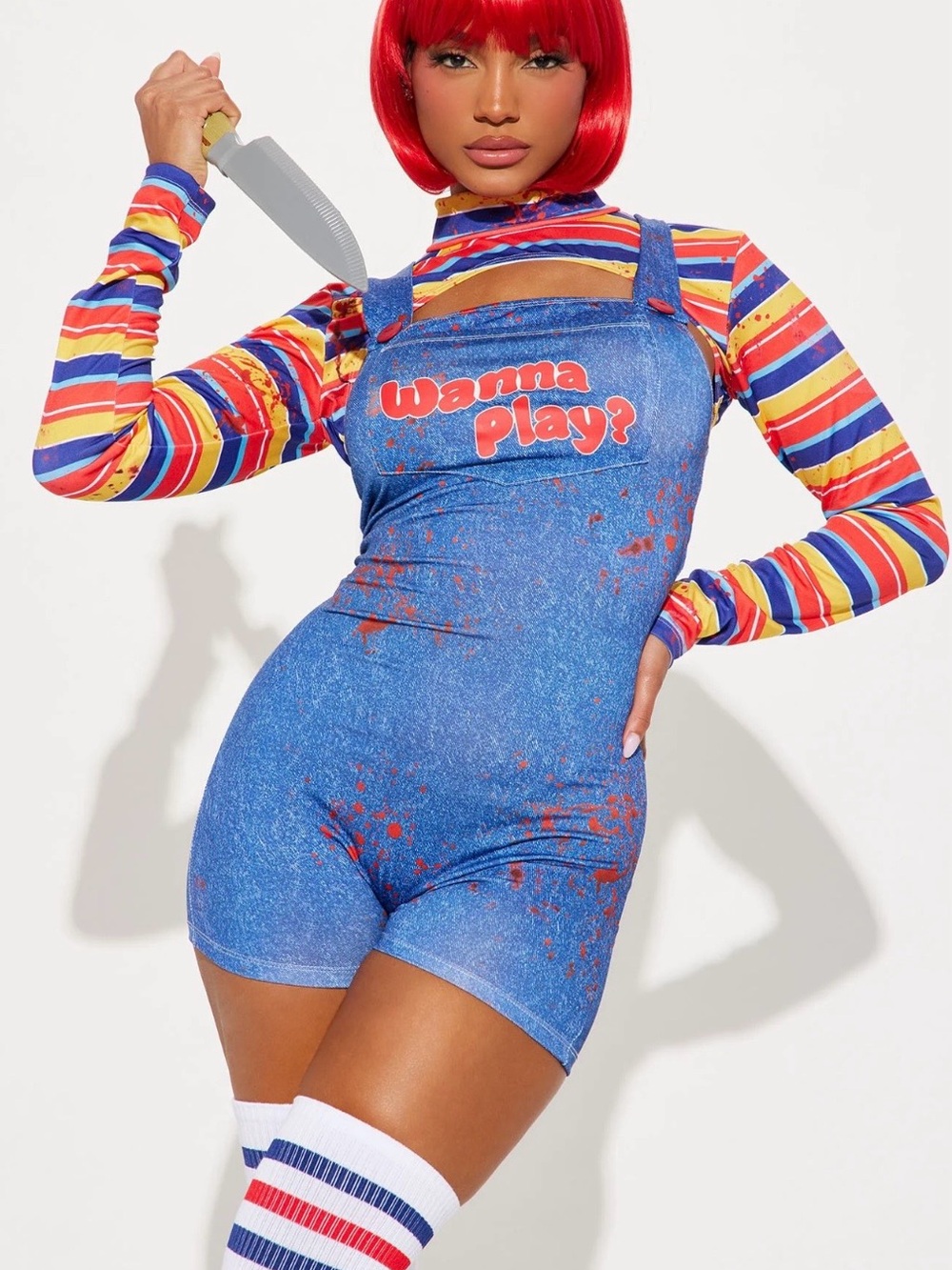 Chucky Costume Jumpsuit & Striped Shirt Halloween Cosplay